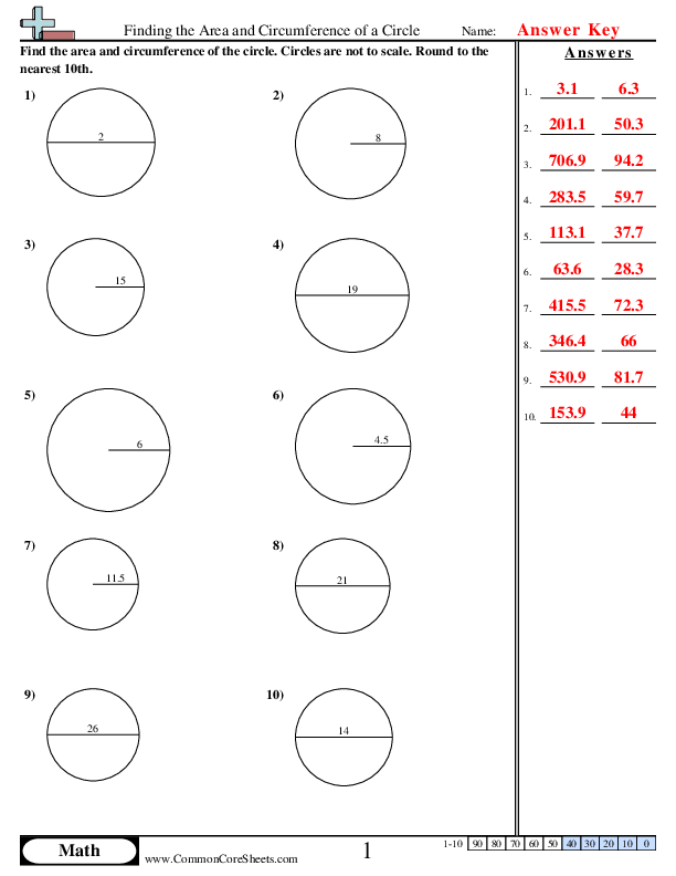  - Area and Circumference Circle worksheet